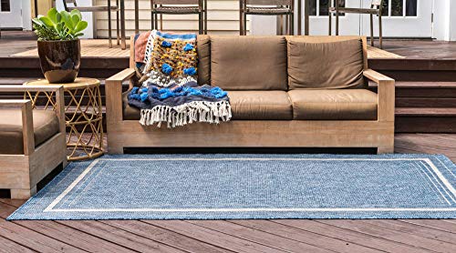 Unique Loom Outdoor Border Area Rug 7'1" x 10' Rectangle Blue Ivory - Patio & Garden Decor