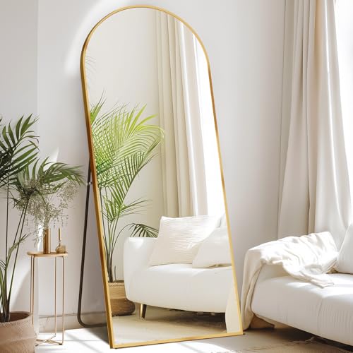 DUMOS Gold Arched Full Length Mirror with Stand - 65x24 Inch Full Body Floor Mirror