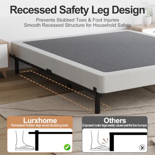 Queen Size Low Profile Metal Platform Bed Frame - Adjustable Length, Heavy Duty Support, Recessed Legs