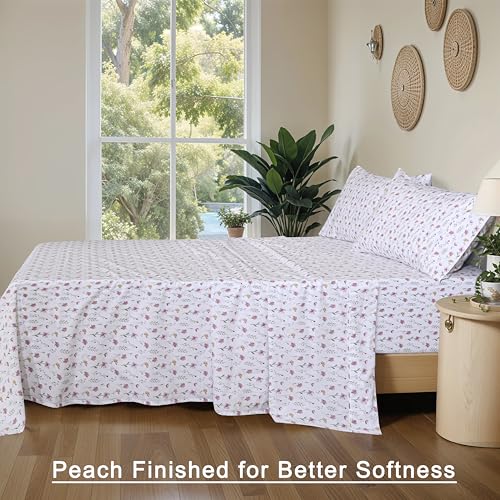 RUVANTI Organic Cotton Queen Bed Sheet Set Obsessed Stems Percale Weave - Breathable & Cooling