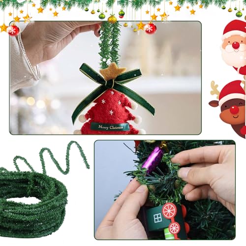 Jeyeou 108Ft Green Artificial Pine Garland 0.38in Thin Wired Christmas Decor