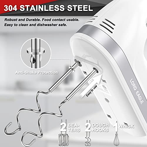 Lord Eagle White Hand Mixer 400W 5-Speed Electric Handheld Kitchen Appliance