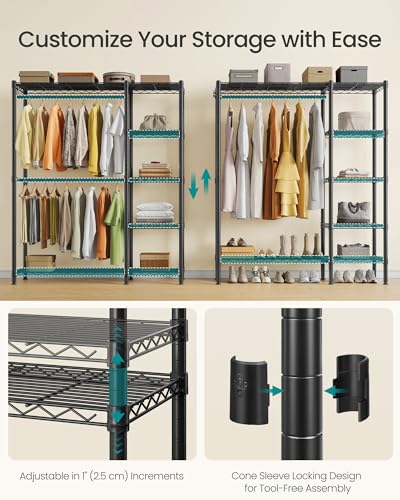 SONGMICS Closet Organizer Clothes Rack with Shelves - Ink Black, 45"L x 76.4"H, No Fabric Cover