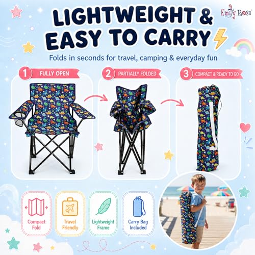 Emily Rose Kids Folding Camp Chair - Portable Toddler Beach & Outdoor Seat with Safety Lock & Cup Holder, 125 lb Capacity