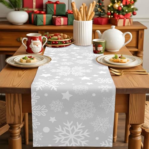 Futuregrace Christmasfge0250 Snowflake Table Runner 13x120in Winter White & Grey Holiday Decor