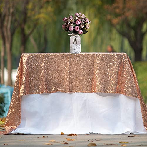Rose Gold Sequin Tablecloth 50 x 80 in - Rectangular, 3mm Sequins
