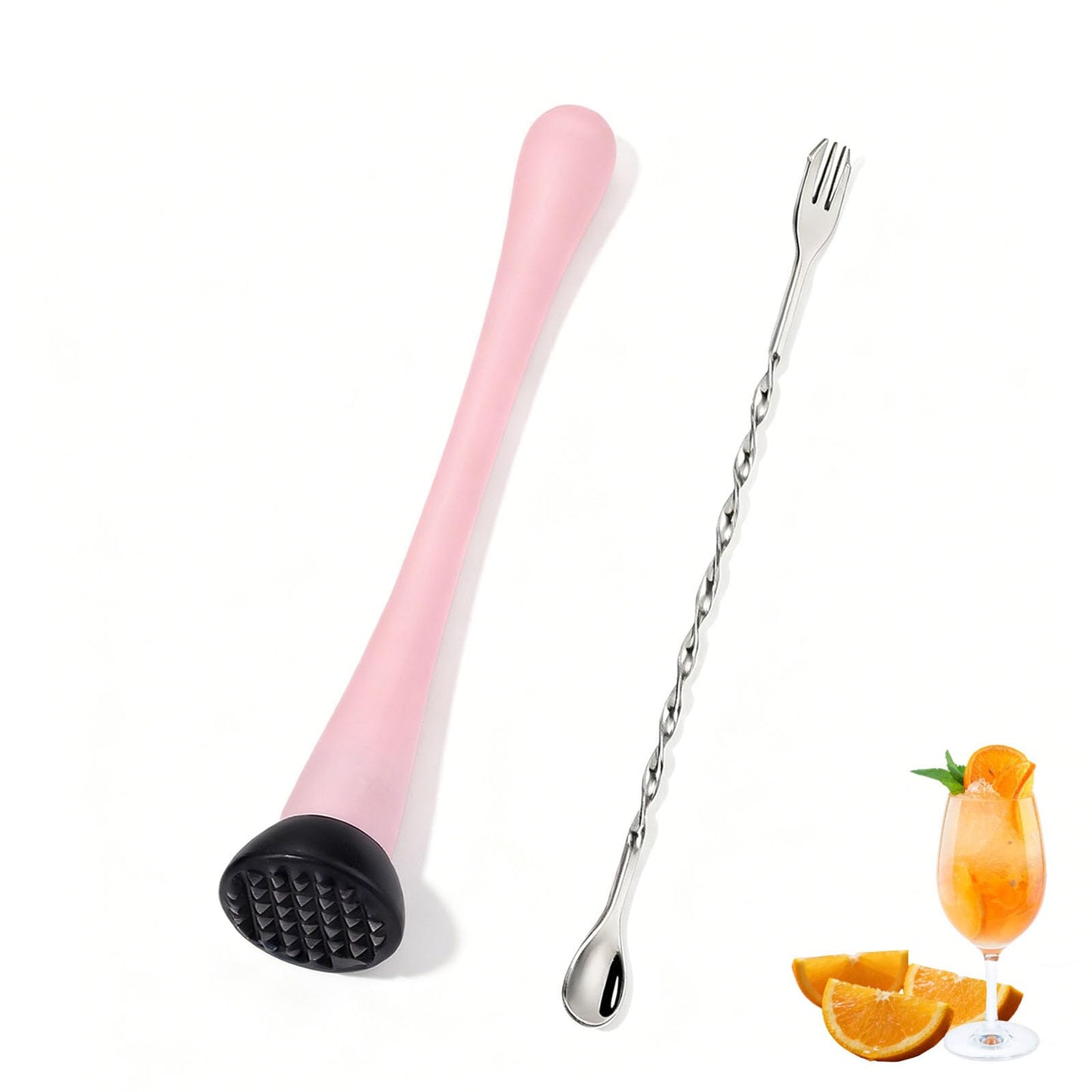 Muddler for Cocktails,Cocktail and Bar Tools for Lemonade 10" Muddler and Long Handle Bar Cocktail Mixing Spoon