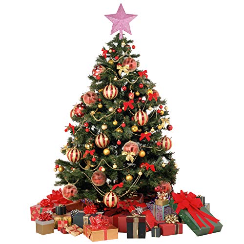 Artiflr Pink 10 Inch Glittered Christmas Tree Topper Star for Indoor Holiday Decor