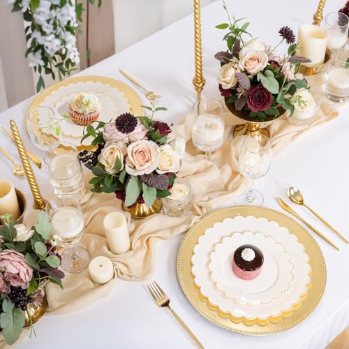 24Pcs Round Gold Charger Plates 13'' - Elegant Plastic Tableware for Weddings & Events