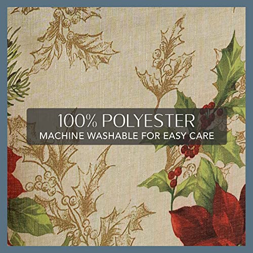 Festive Poinsettia Rectangle Holiday Tablecloth 84x60 in, Multicolor