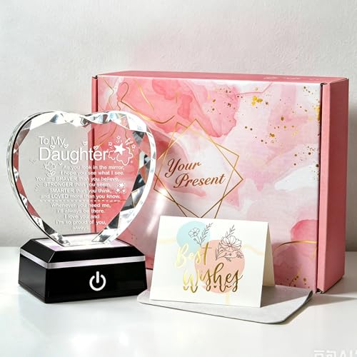 Crystal Heart Plaques for Daughter with Light Base - Keepsake Gift