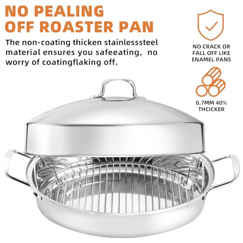 22-Inch Large Roasting Pan with Rack and Lid - Oval Heavy-Gauge Stainless Steel