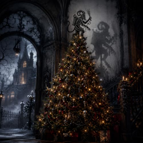 LFUTARI 2Pcs 7.9x6 Inch Metal Gothic Krampus Christmas Tree Topper - Black Holiday Decor
