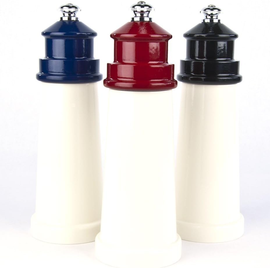Fletchers' Mill Lighthouse Salt Mill, White/Red - 6 Inch, Adjustable Coarseness Fine to Coarse, MADE IN U.S.A.