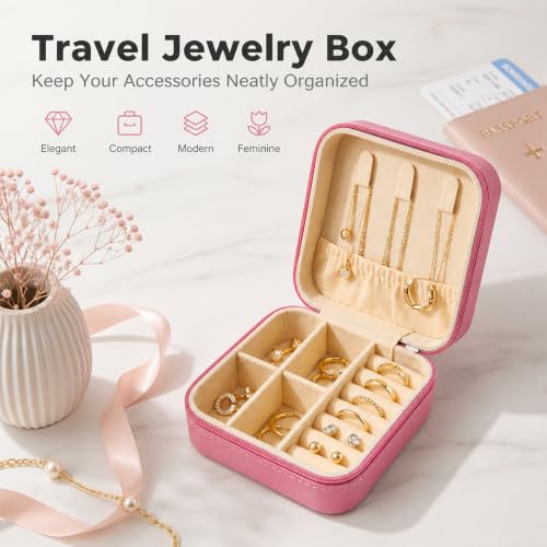 Fuchsia Mini Jewelry Box Travel Organizer for Women & Girls