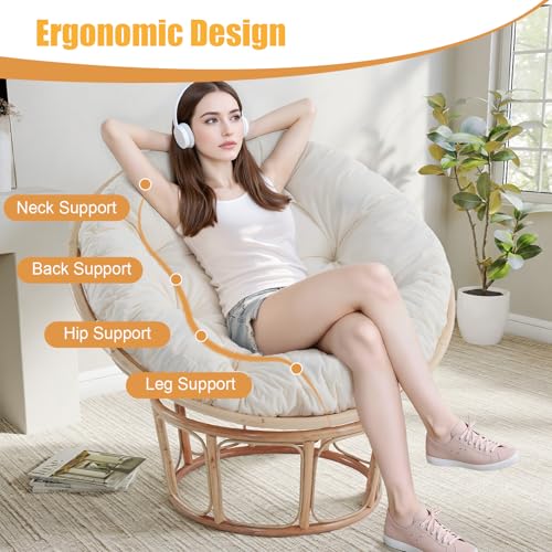idee-home Beige 46x46x6 Inch Circular Papasan Chair Cushion - Fluffy Shredded Foam Support