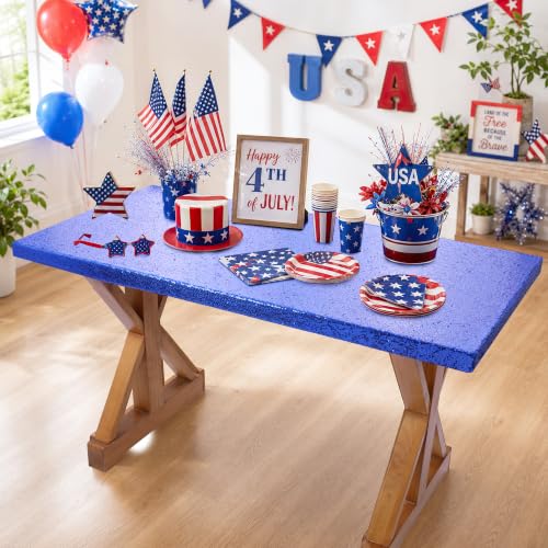 SoarDream Navy Blue Sequin Fitted Tablecloth 30" x 96" - 1 Pack (Elastic Edges)