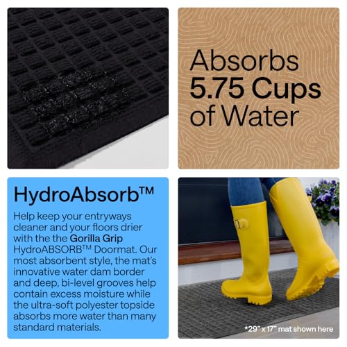 Gorilla Grip HydroABSORB Door Mat - 35x23 Inch Black Indoor Outdoor Absorbent Mat - Variation of THIS listing