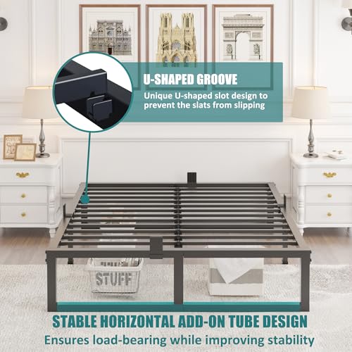 Queen Bed Frame 14 Inch Heavy Duty Metal Platform Steel Slats Noise-Free Support