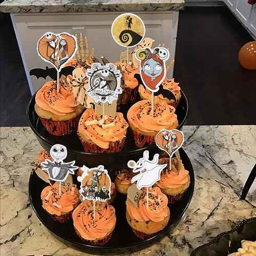Rsstarxi 42 Pack Nightmare Before Baby Shower Cupcake Toppers Skull Ghost Christmas Cupcake Food Picks Jack Skellington Halloween Cake Decorations for Halloween Birthday Party Decorations