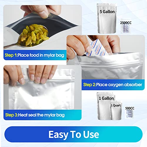 15 Mil 5 Gallon Food Storage Mylar Bags with Oxygen Absorbers, Resealable
