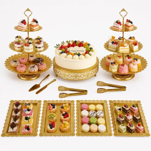 11 Pack desert table display set, Metal Gold Dessert Stands and Bases