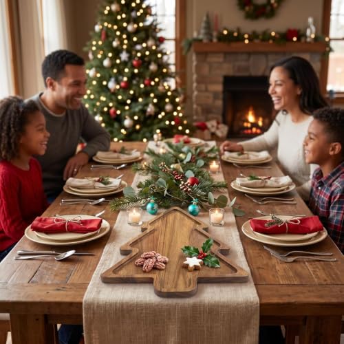 Nhohobiy Large Acacia Wood Christmas Tree Charcuterie Board Serving Tray 16.5" x 13"