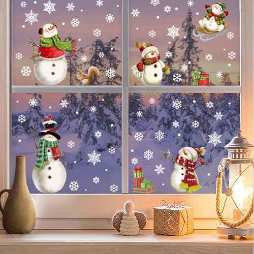 XINMEIXIN Christmas Snowflake & Snowman Window Stickers - Warmth Edition, 90 Pcs