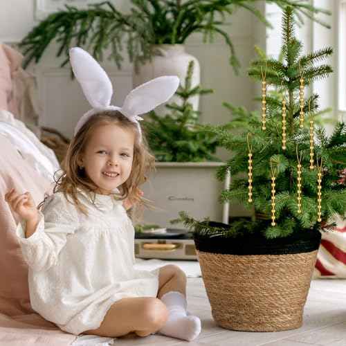 Sosation 12 Pcs Christmas Tree Ornaments Metal Gold Beaded with Hang Rope for Christmas Tree Decorations Party Wedding Indoor Christian Religious Home Decor, 5 Inches Long