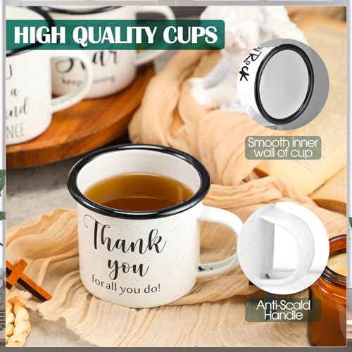 Mifoci 12 oz White Thank You Gift Enamel Coffee Mugs - Set of 10
