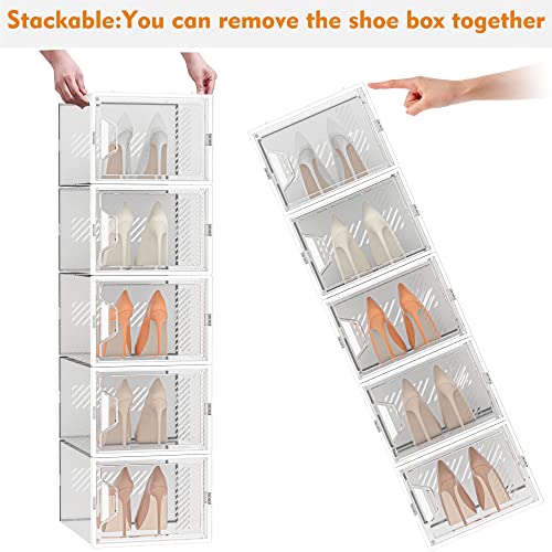 White XL Clear Stackable Shoe Storage Box for Closet - Men’s & Women’s Shoes