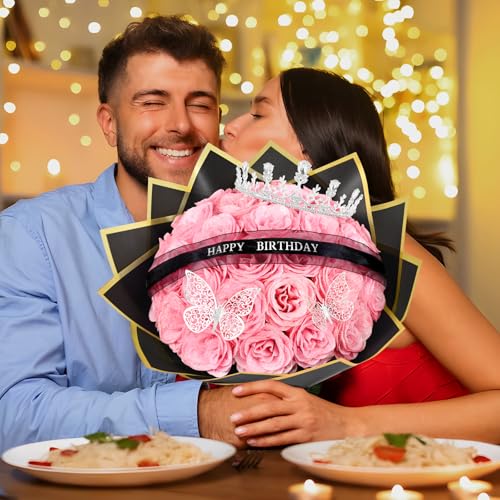 Pink Preserved Glitter Roses Bouquet - 36 Forever Flowers for Gift & Decor