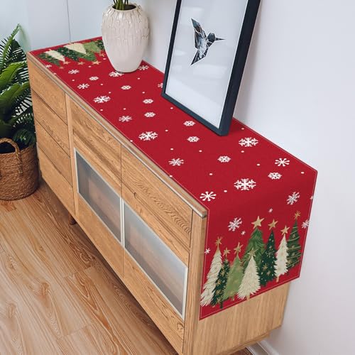 Bloss Christmas Table Runner 13 x 48 inches – Red, Linen-Cotton, Easy Clean