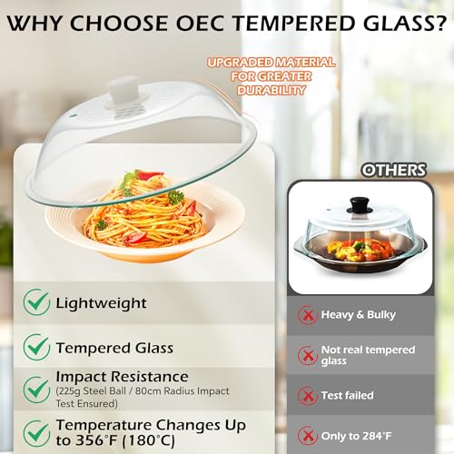 OEC 11.5 Inch Lightweight Tempered Glass Microwave Splatter Cover - Durable & Food Safe