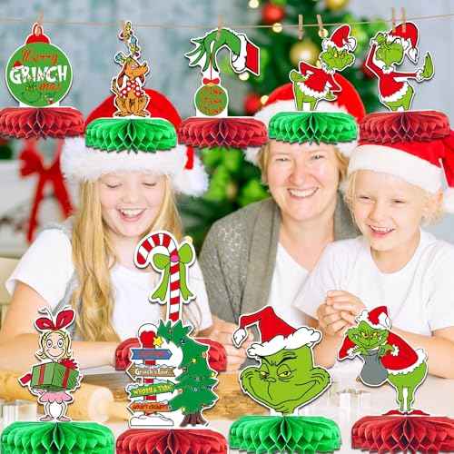 Green Monster Honeycomb Centerpieces Whoville Christmas Table Decorations Holiday Party Decorations for Christmas Party Table Decorations Funny Christmas Party Decorations