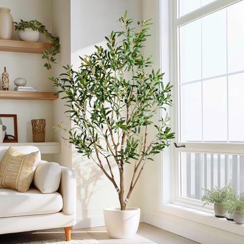 5ft Faux Olive Tree with White Pot & Moss - Indoor Outdoor Artificial Plants