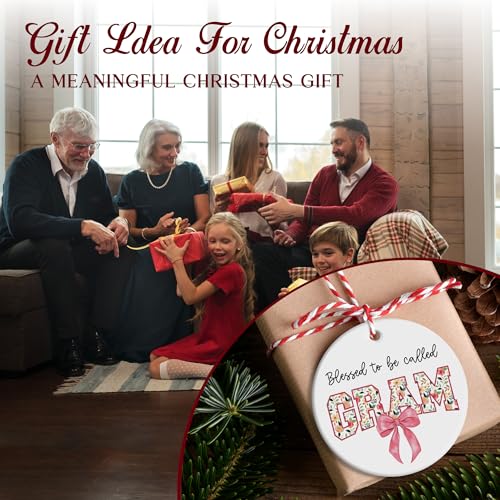 XNXLDYLH Blessing Gram Christmas Tree Ornament for Grandma from Grandkids - 3x3 Inch Ceramic Gift