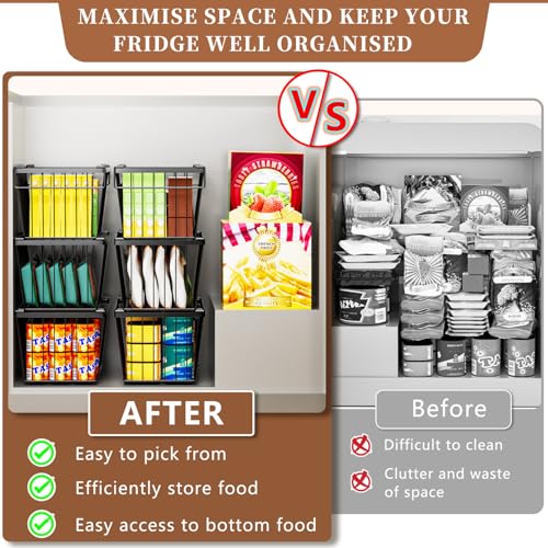 Black 8 Pack Freezer Organizer Bins with Leak-Proof Bottom for 7 Cu.Ft Chest Freezers