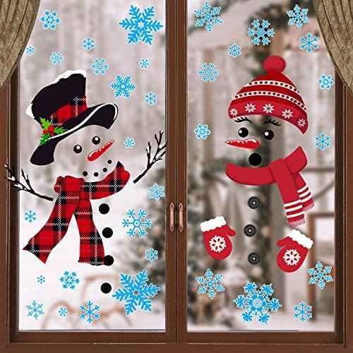 IMISHM 4 Sheet Christmas Decorations - Removable Wall Stickers with Snowman, Snowflake Decals for Windows, Doors & Refrigerators