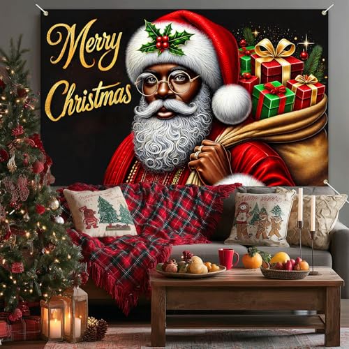 Merry Christmas Banner, African American Santa, 71x43 in - BlissYard, Indoor/Outdoor Holiday Decoration (Variation: Merry Christmas Banner#1)