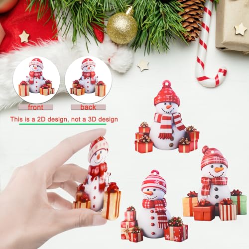 Christmas Tree Snowman Hanging Ornament: 4pcs Acrylic Cute Funny Xmas Decorations with String for Party Favors, Wreath Decor, Key Pendant, Housewarming Presents, Santa Stocking Filler, DIY Crafts