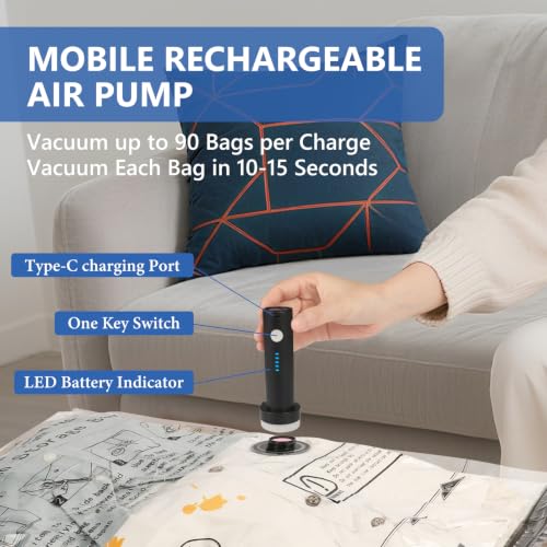 NESCCI 36 Pcs Travel Vacuum Bags with Rechargeable Wireless Pump - Combo Size Blue