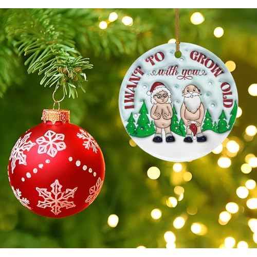 3D Christmas Ornament I Want to Grow Old with You, Funny Christmas Ceramic Ornament for Old Couple, Gift for Couple, Marriage Keepsake, Christmas Decoration Funny Love Gift Anniversary Xmas Ornament