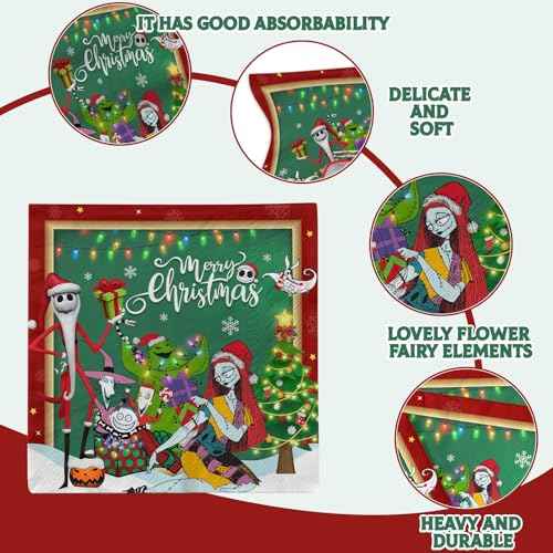 Nightmare Christmas Party Decorations-40pcs Nightmare Christmas Napkins, Disposable Red Truck Xmas Paper Napkins for Xmas Winter Holiday Party Supplies