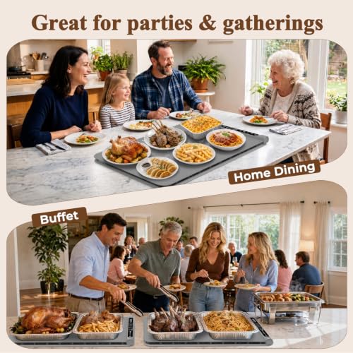 Colorlife Large Gray Electric Food Warming Mat 15 x 23.6 inches with Heat-Resistant Pad