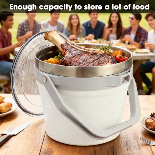 7L Vacuum Insulated Ice Bucket with Lid, Scoop & Tongs - Milk White