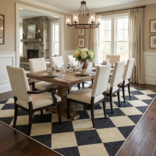 GarveeHome 8x10 Dark Coffee Checkered Washable Area Rug for Living Room