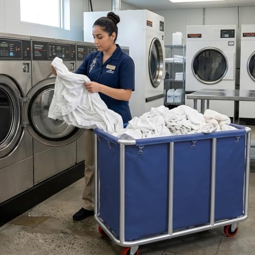 420L Heavy Duty Laundry Cart with Removable Water-Resistant Blue Liner and 440lbs Capacity