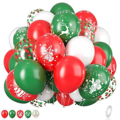 50PCS Red, Green and White Balloons - 12 inch Christmas Balloons - Arch Kit - Party Decoration