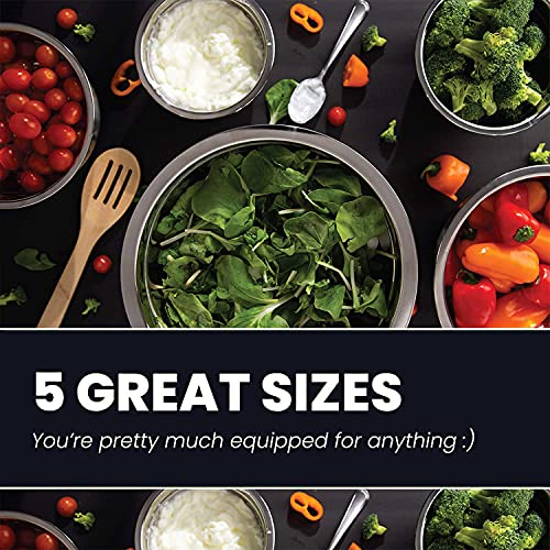 Stainless Steel Mixing Bowls Set - 5 Pieces - Silver Kitchen Food Prep & Storage